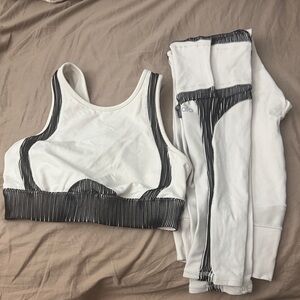 Cream and Black Sports Bra and Leggings Set